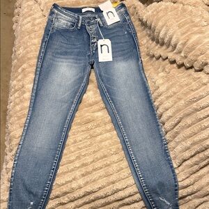 High-Rise Light Blue Button-Fly Skinny Jeans